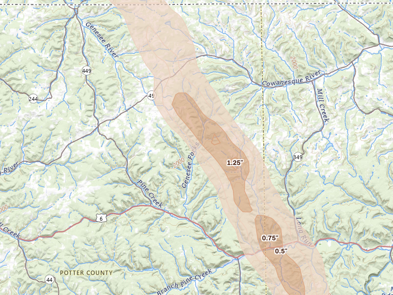 Radar-estimated hail-size map of the storm over Ulysses, PA
