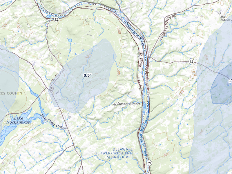 NEXRAD radar-signature map of the hail over Upper Black Eddy, PA