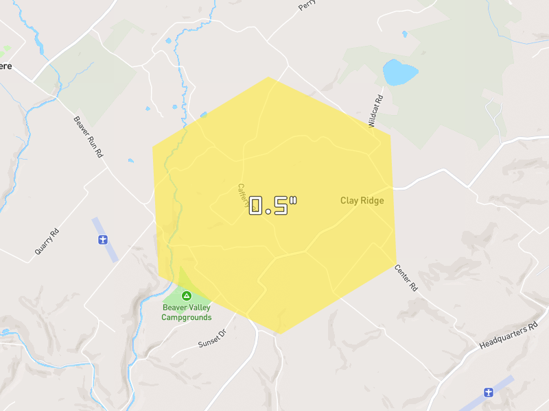 Hail map of Upper Black Eddy, PA on Jul 28, 2026, hail up to 0.5"