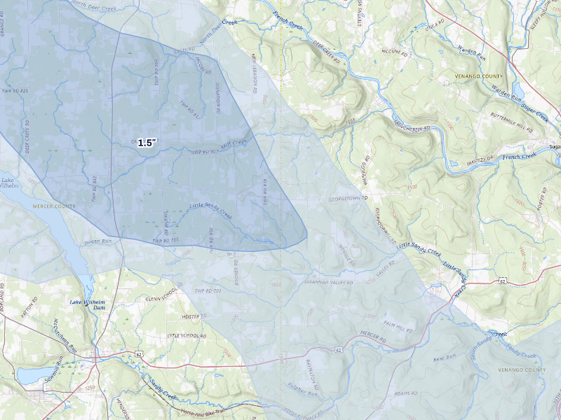 NEXRAD radar-signature map of the hail storm over Utica, PA on Sep 2, 2026