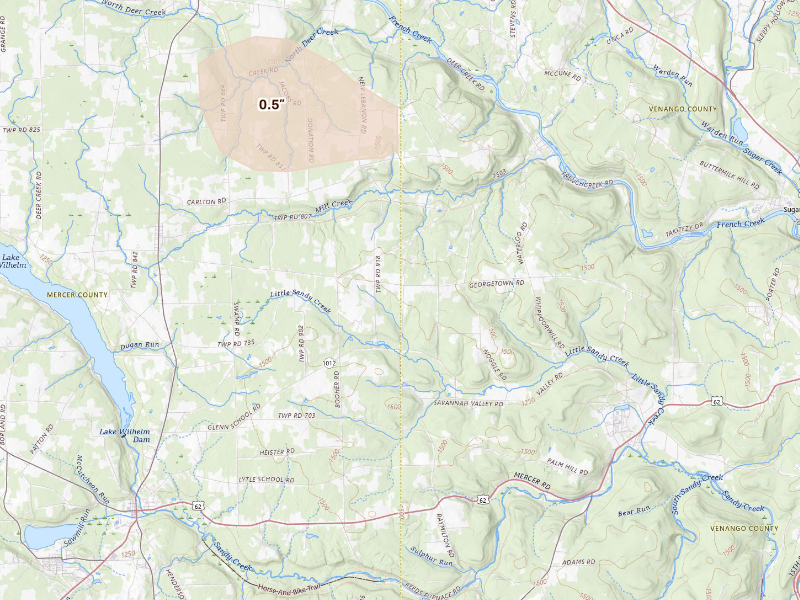 Radar-estimated hail-size map of the storm over Utica, PA