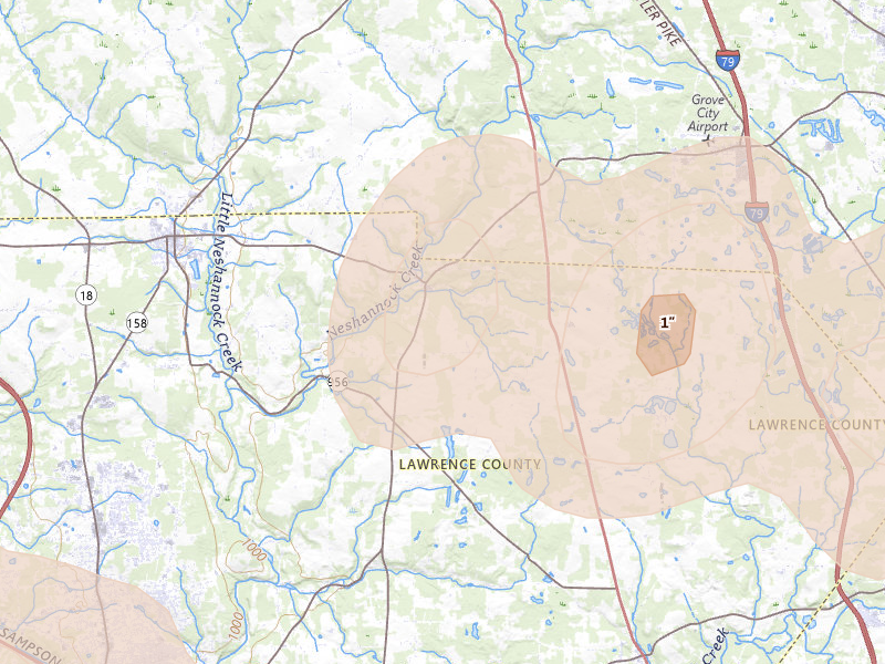 Radar-estimated hail-size map of the storm over Volant, PA