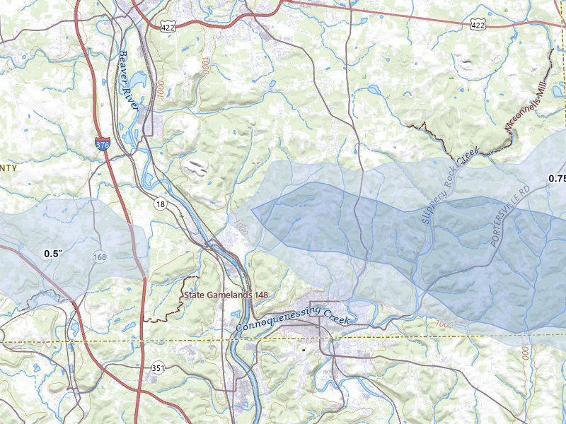 NEXRAD radar-signature map of the hail storm over Wampum, PA on Mar 22, 2026