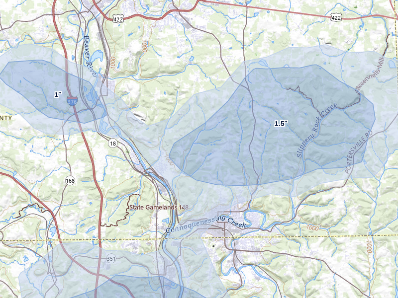 NEXRAD radar-signature map of the hail over Wampum, PA