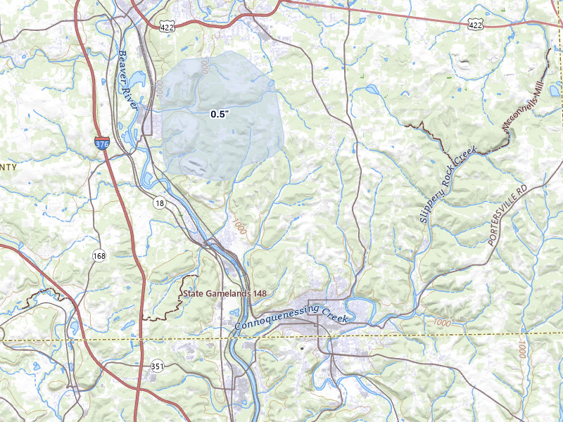 NEXRAD radar-signature map of the hail storm over Wampum, PA on Jul 5, 2026