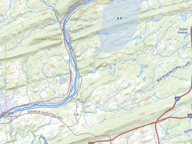 NEXRAD radar-signature map of the hail storm over Wapwallopen, PA on Jul 1, 2026