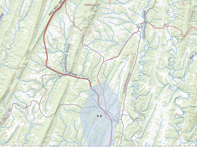 NEXRAD radar-signature map of the hail storm over Warfordsburg, PA on May 13, 2026