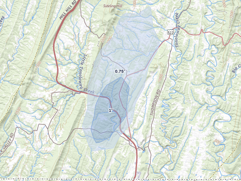 NEXRAD radar-signature map of the hail storm over Warfordsburg, PA on May 18, 2026