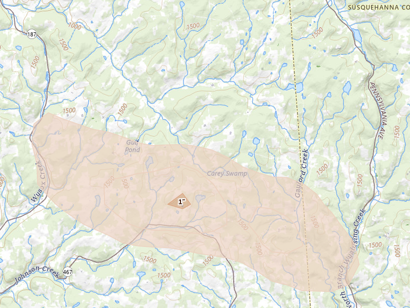 Radar-estimated hail-size map of the storm over Warren Center, PA