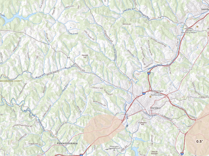 Radar-estimated hail-size map of the storm over Washington, PA