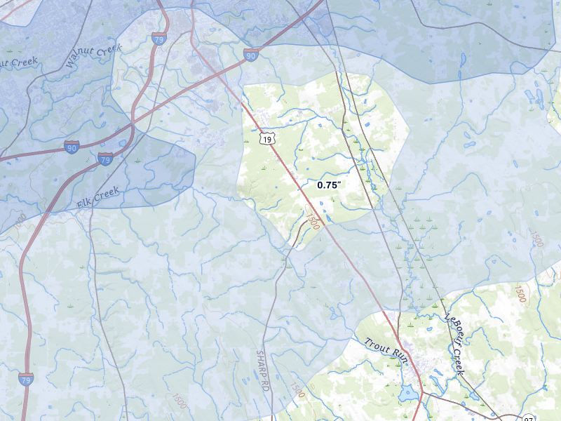 NEXRAD radar-signature map of the hail over Waterford, PA