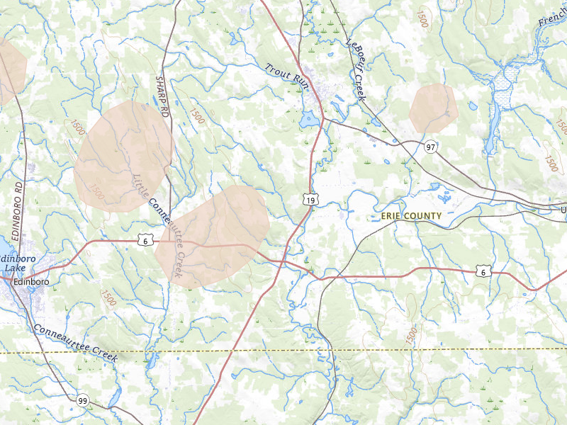 Radar-estimated hail-size map of the storm over Waterford, PA on Sep 2, 2026