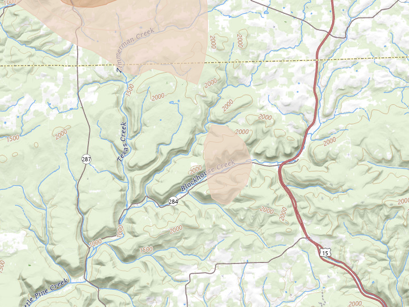 Radar-estimated hail-size map of the storm over Waterville, PA on Jul 3, 2026