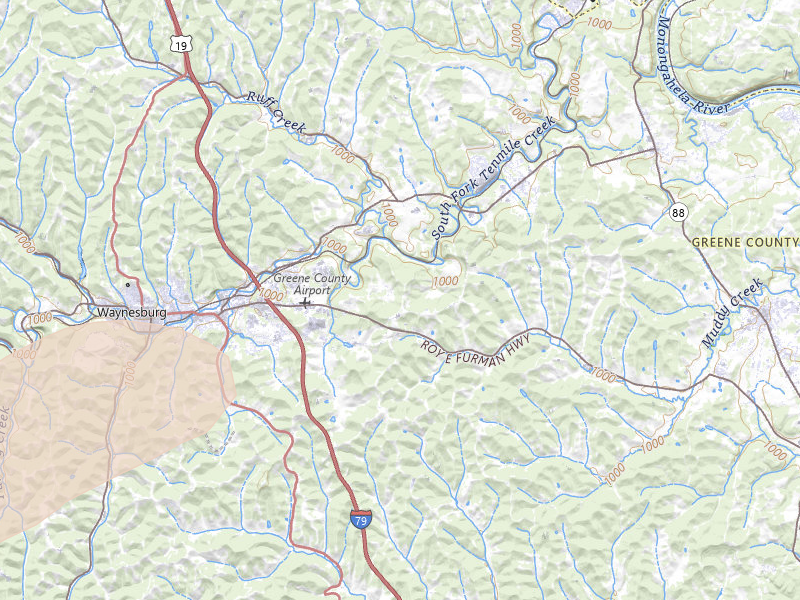 Radar-estimated hail-size map of the storm over Waynesburg, PA on Jul 4, 2026