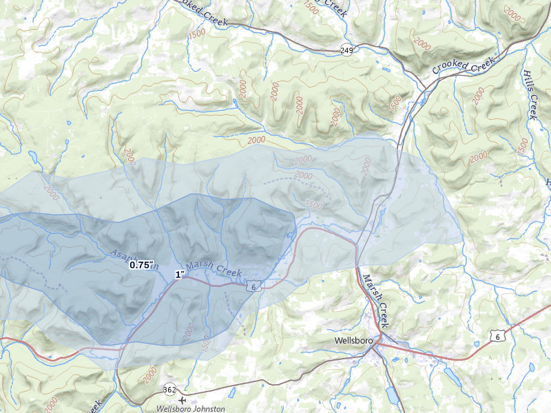 NEXRAD radar-signature map of the hail storm over Wellsboro, PA on May 13, 2026