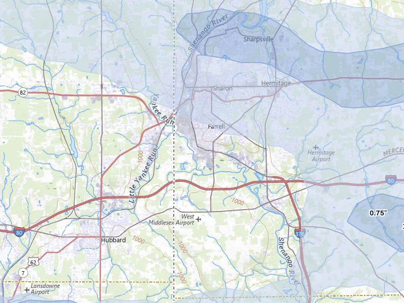 NEXRAD radar-signature map of the hail over West Middlesex, PA
