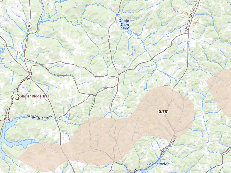 Radar-estimated hail-size map of the storm over West Sunbury, PA on Mar 7, 2026