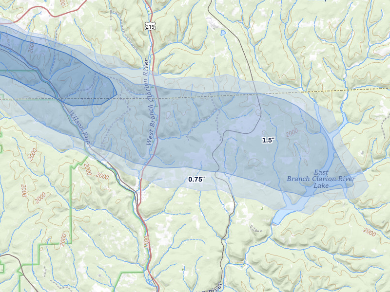 NEXRAD radar-signature map of the hail storm over Wilcox, PA on Sep 1, 2026