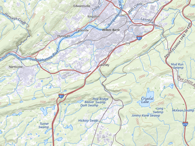 Radar-estimated hail-size map of the storm over Wilkes Barre, PA on Jun 6, 2026