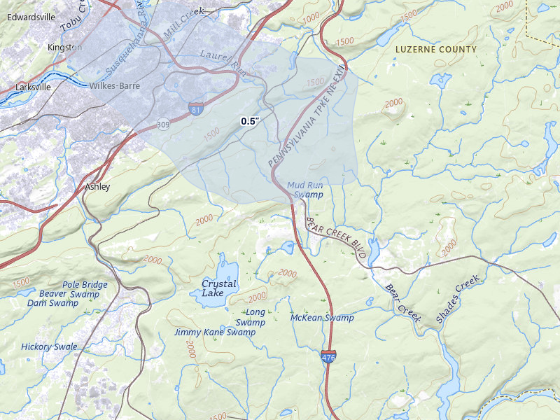 NEXRAD radar-signature map of the hail storm over Wilkes Barre, PA on Jun 6, 2026