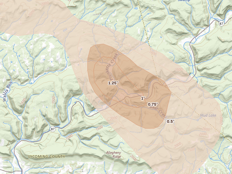 Radar-estimated hail-size map of the storm over Williamsport, PA on Sep 1, 2026