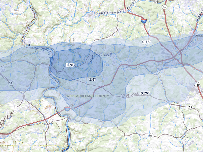 NEXRAD radar-signature map of the hail storm over Wyano, PA on May 13, 2026