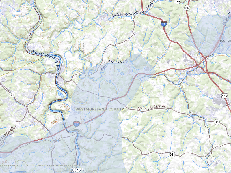 NEXRAD radar-signature map of the hail over Wyano, PA