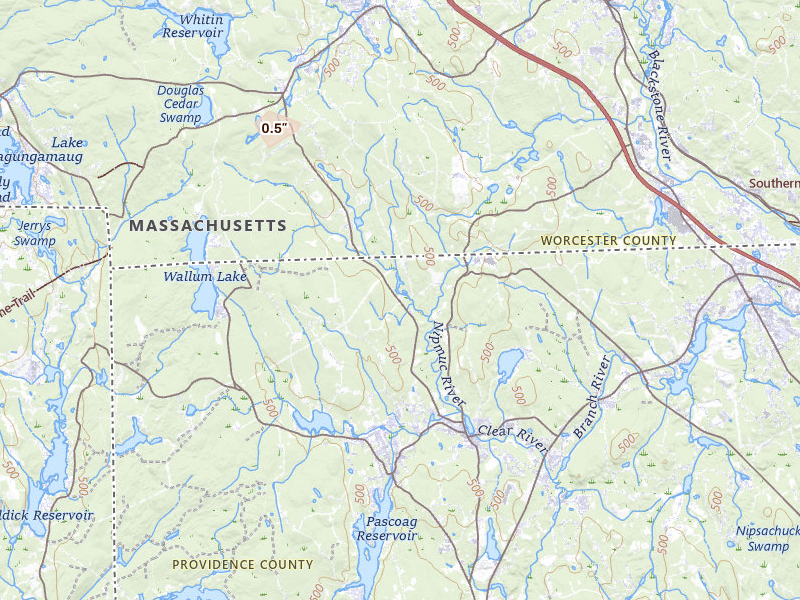 Radar-estimated hail-size map of the storm over Harrisville, RI on Jul 1, 2026