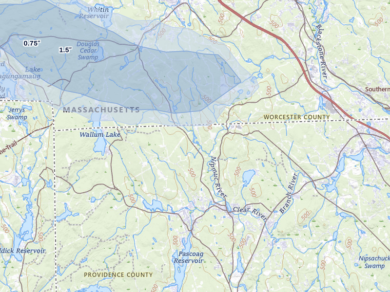 NEXRAD radar-signature map of the hail over Harrisville, RI