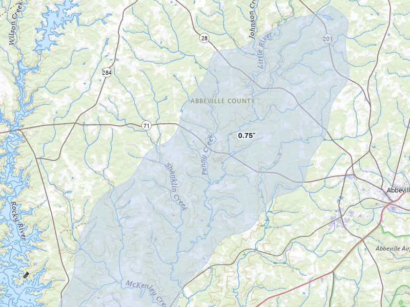 NEXRAD radar-signature map of the hail storm over Abbeville, SC on Jun 29, 2026