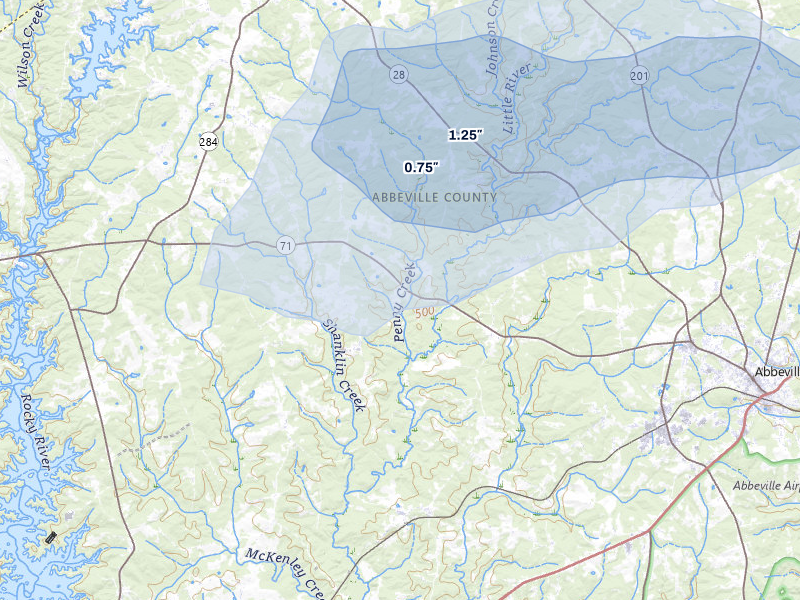 NEXRAD radar-signature map of the hail storm over Abbeville, SC on Jul 5, 2026
