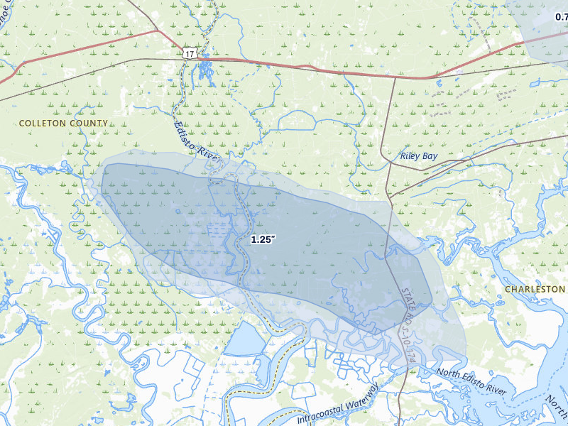 NEXRAD radar-signature map of the hail storm over Adams Run, SC on Aug 10, 2026