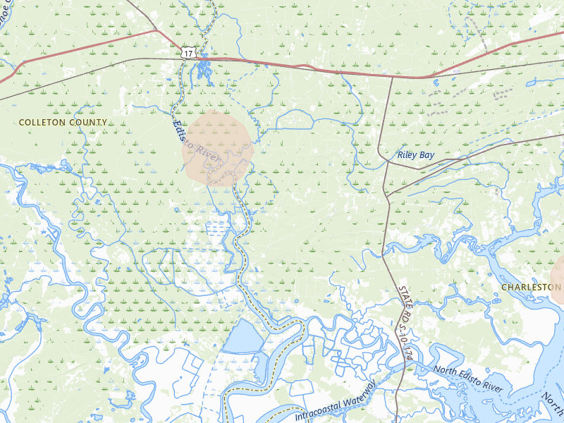 Radar-estimated hail-size map of the storm over Adams Run, SC on Aug 22, 2026