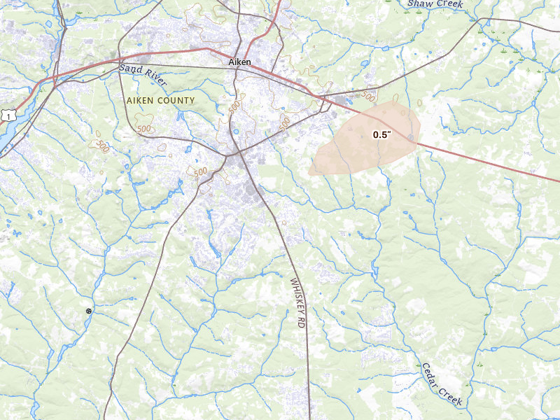 Radar-estimated hail-size map of the storm over Aiken, SC