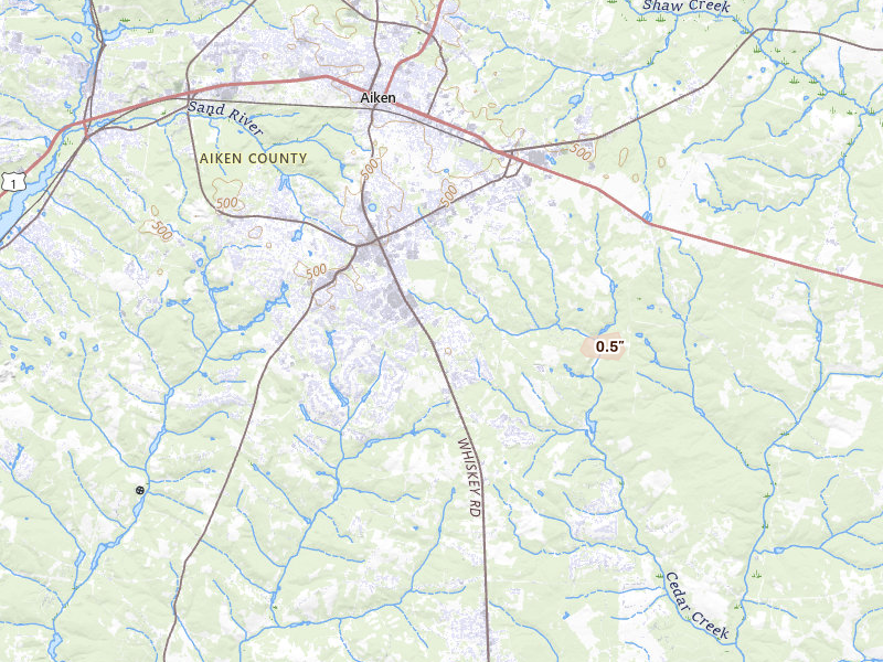 Radar-estimated hail-size map of the storm over Aiken, SC
