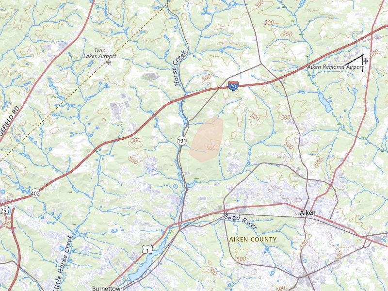 Radar-estimated hail-size map of the storm over Aiken, SC on Aug 6, 2026