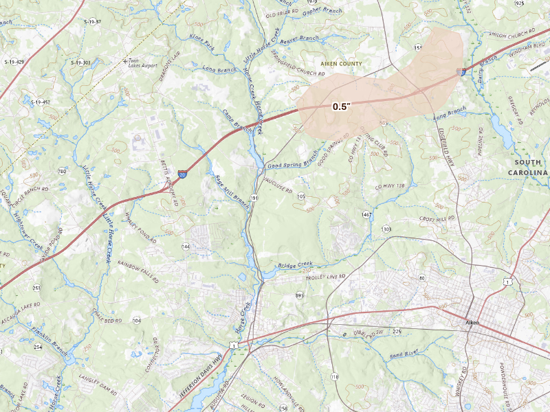 Radar-estimated hail-size map of the storm over Aiken, SC