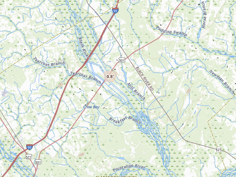 Radar-estimated hail-size map of the storm over Alcolu, SC on Jul 10, 2026