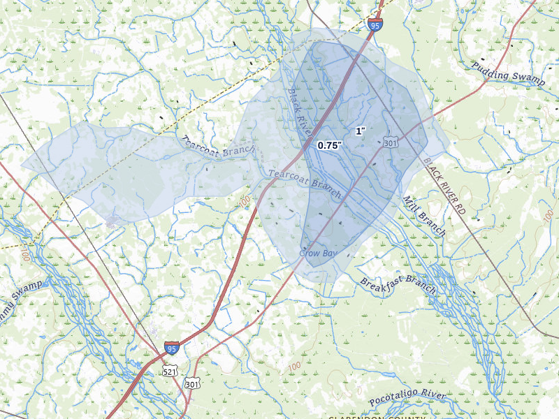 NEXRAD radar-signature map of the hail storm over Alcolu, SC on Aug 21, 2026