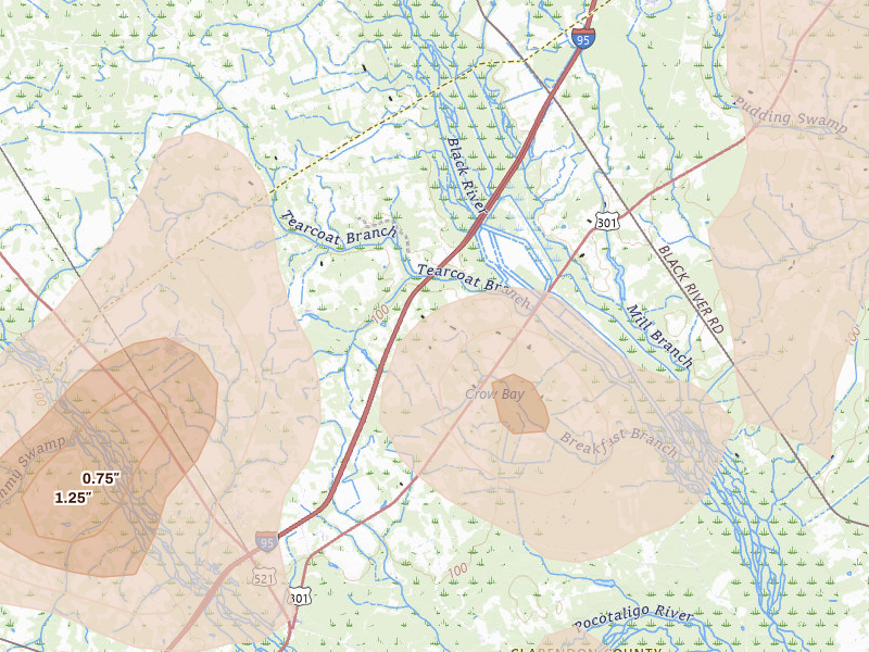 Radar-estimated hail-size map of the storm over Alcolu, SC