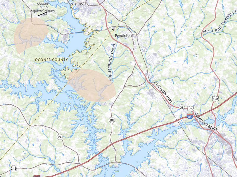 Radar-estimated hail-size map of the storm over Anderson, SC on Aug 11, 2026