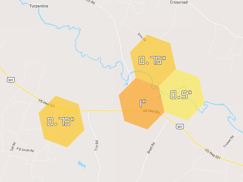 Hail map of Andrews, SC on Jun 26, 2026, hail up to 1"