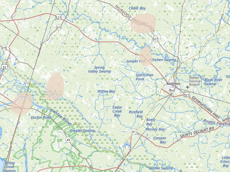 Radar-estimated hail-size map of the storm over Andrews, SC