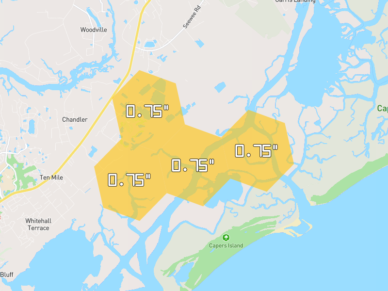 Hail map of Awendaw, SC on Jul 10, 2026, hail up to 0.75"
