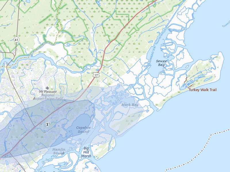 NEXRAD radar-signature map of the hail storm over Awendaw, SC on Jul 12, 2026