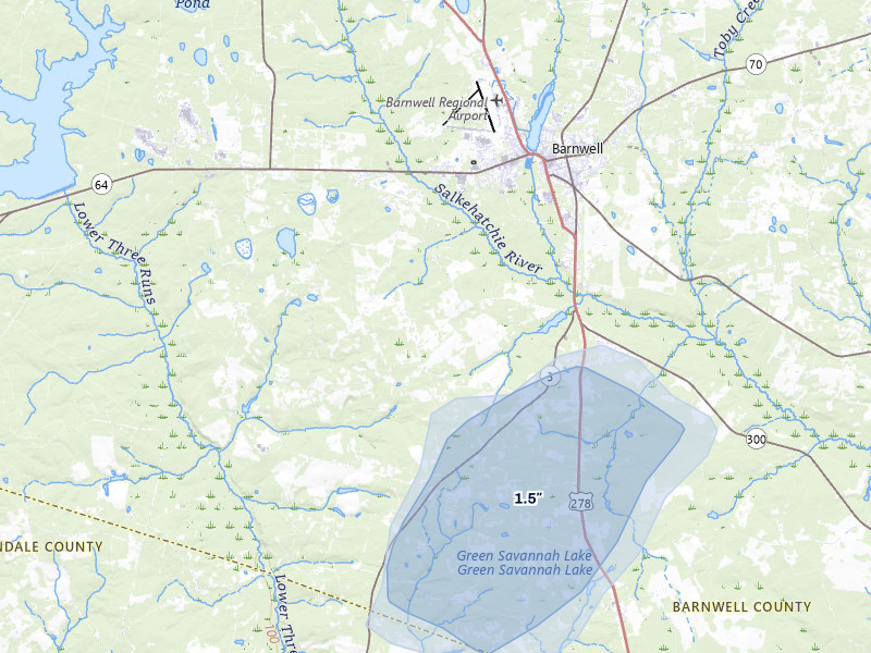 NEXRAD radar-signature map of the hail storm over Barnwell, SC on Aug 21, 2026