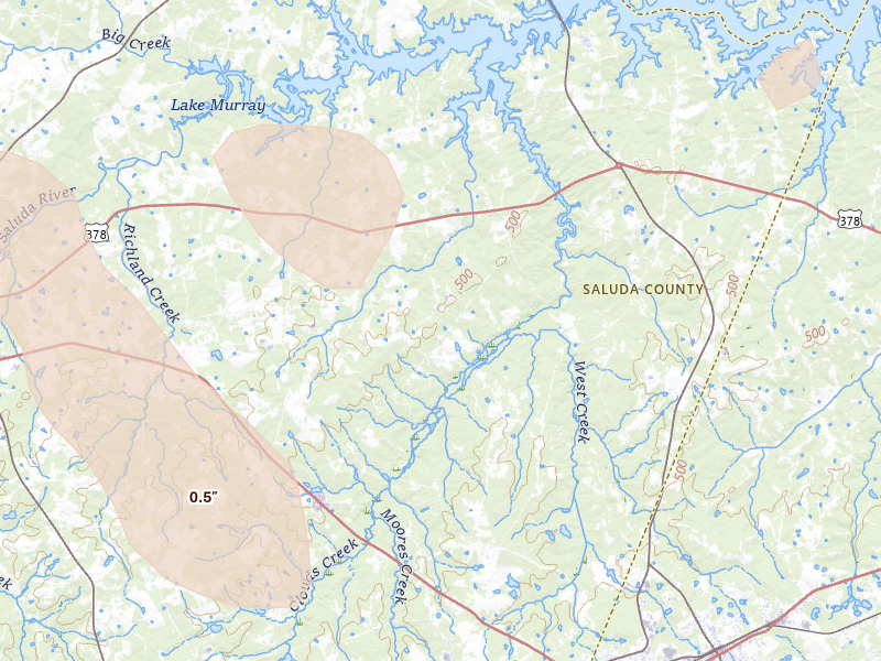 Radar-estimated hail-size map of the storm over Batesburg, SC