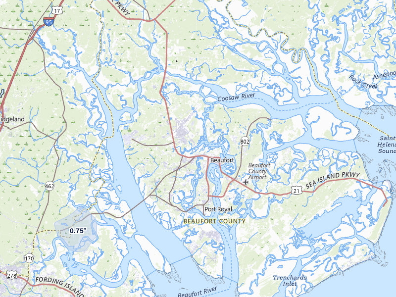 NEXRAD radar-signature map of the hail storm over Beaufort, SC on Jul 26, 2026
