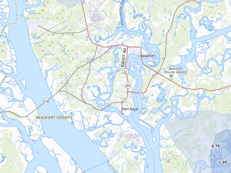 NEXRAD radar-signature map of the hail storm over Beaufort, SC on Aug 14, 2026