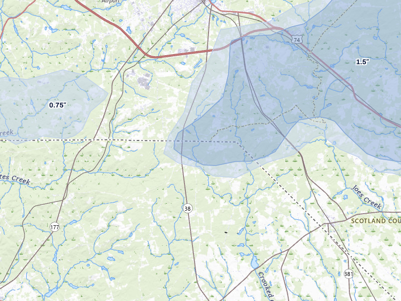 NEXRAD radar-signature map of the hail over Bennettsville, SC